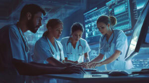 Photo-realistic image of the clinical team using an AI tool