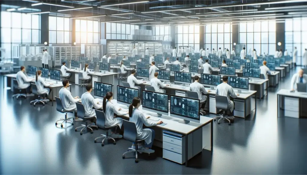 Doctors working on computers