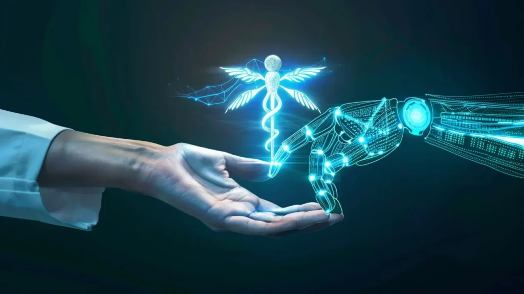 Doctor hand and robot hand touching