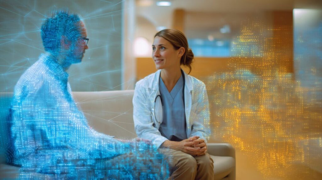 Two doctors discussing about AI in healthcare